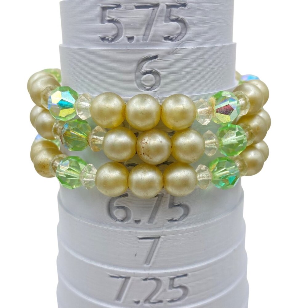 Vintage Faux Pearl Green Crystal Bracelet Rhinestone Box Clasp MCM 1940s-1950s - Picture 4 of 12